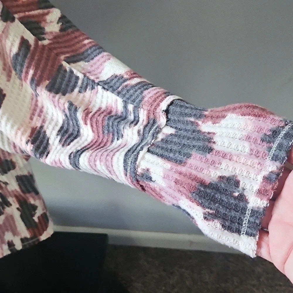 LuLaRoe Kristen Maroon, Pink, and Black Print Cowl Neck Blouse